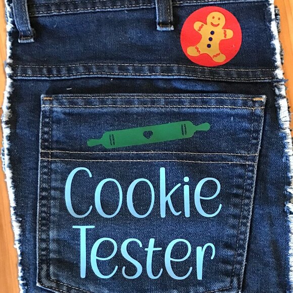 Handmade Denim Christmas Stocking w/Pocket: Cookie Tester Graphic, Size L - Picture 6 of 9